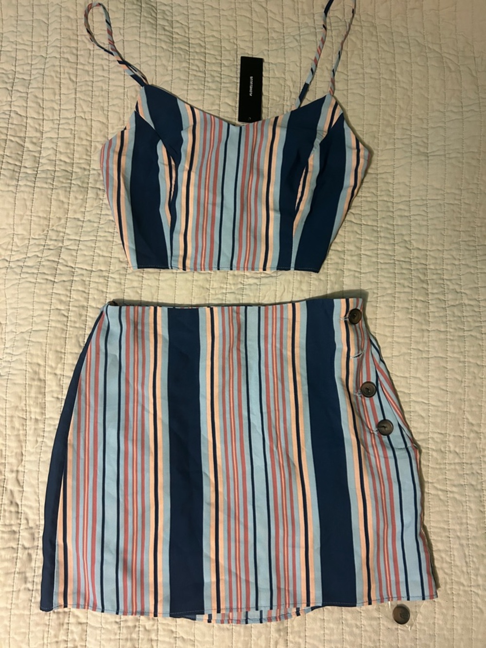 Lulus Multi Striped Side-Button Crop Top & Skirt